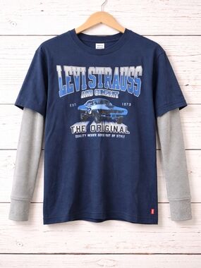 Levi’s Kids Size L 12-13 Blue Graphic Layered Long Sleeve Shirt NWT
